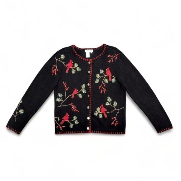 Coldwater Creek Cardinals Black Knit Cardigan Size XL - Picture 1 of 14